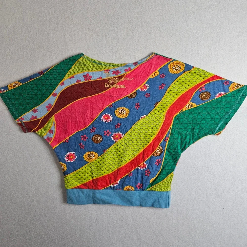 Desigual Kids Friends T-Shirt Kokeshi Doll Patchwork Multi Color Size 7/8 Spain